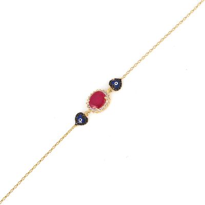 Sterling Silver Hearts Pink Bracelet, Gold Vermeil - 2