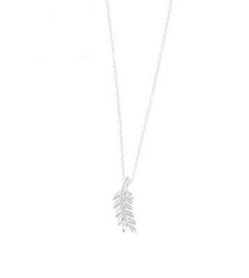 Sterling Silver Olive Leaves Necklace, White Gold Plated - 3