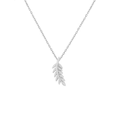 Sterling Silver Olive Leaves Necklace, White Gold Plated - 1