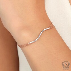 Sterling Silver S model Tennis Bracelet, Rose Gold Vermeil - Nusrettaki