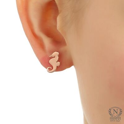 925 Sterling Silver Seahorse Studs, Gold Plated - 3