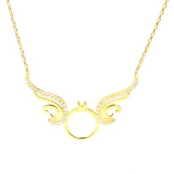 925 Sterling Silver Solitaire Ring Necklace With Wings - 3