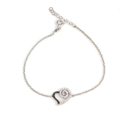 Sterling Silver Spiral Heart Bracelet with CZ - 2