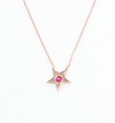 Sterling Silver Star Dainty Necklace with Ruby, Rose Gold Plated - 3