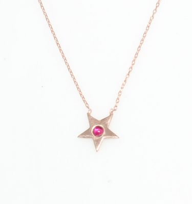 Sterling Silver Star Dainty Necklace with Ruby, Rose Gold Plated - 3