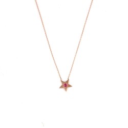 Sterling Silver Star Dainty Necklace with Ruby, Rose Gold Plated - Nusrettaki (1)