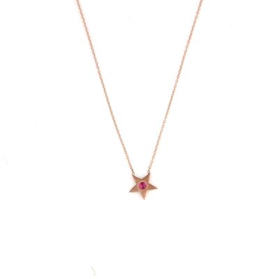 Sterling Silver Star Dainty Necklace with Ruby, Rose Gold Plated - 2