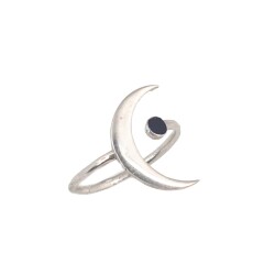 Sterling Silver Stylish Crescent Ring, White Gold Plated - 4