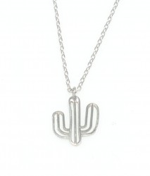 Sterling Silver Tiny Cactus Dainty Necklace, White Gold Plated - 7