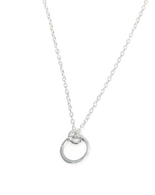 Sterling Silver Tiny Hoop Pendant Necklace, White Gold Plated - 2