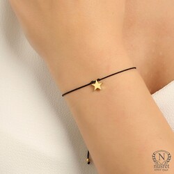 Sterling Silver Tiny Star Cord Bracelet, Gold Plated - Nusrettaki