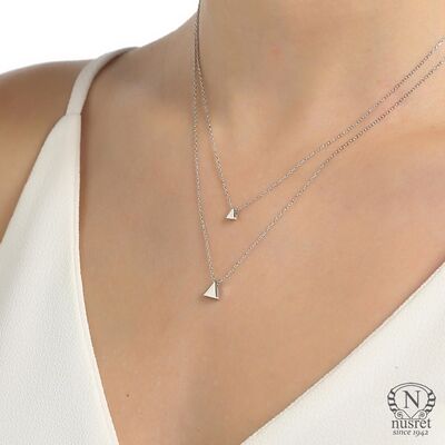 Sterling Silver Triangles Double Strand Necklaces, Gold Plated - 1