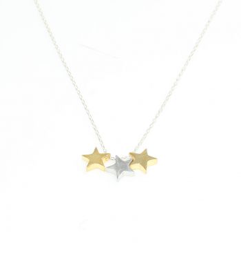 Sterling Silver Triple Stars Dainty Necklace, White - Gold - Gold Plated - 2