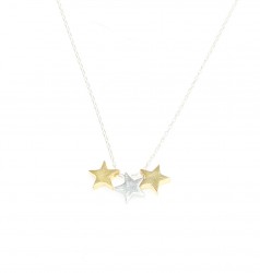 Sterling Silver Triple Stars Dainty Necklace, White - Gold - Gold Plated - 3