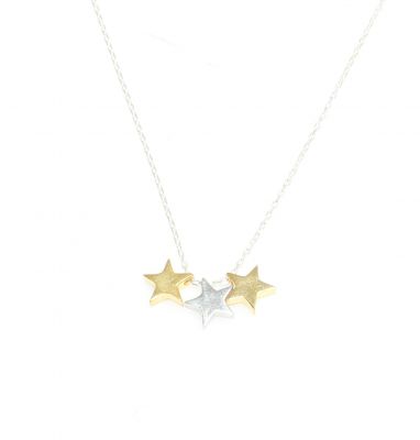 Sterling Silver Triple Stars Dainty Necklace, White - Gold - Gold Plated - 3