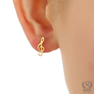 Sterlins Silver Tiny Treble Clef Stud Earrings - Gold - 3